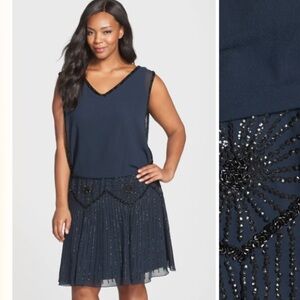 J Kara Navy Party Ready Drop Waist 20s Style Dress